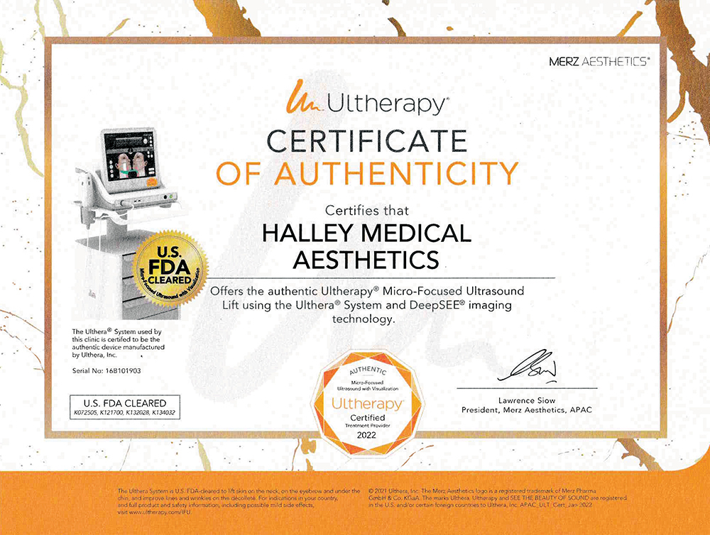Ultherapy Certificate of Authenticity Singapore