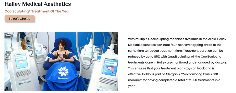 Daily Vanity Beauty Treatment Awards 2022 Aesthetic Clinic CoolSculpting Singapore