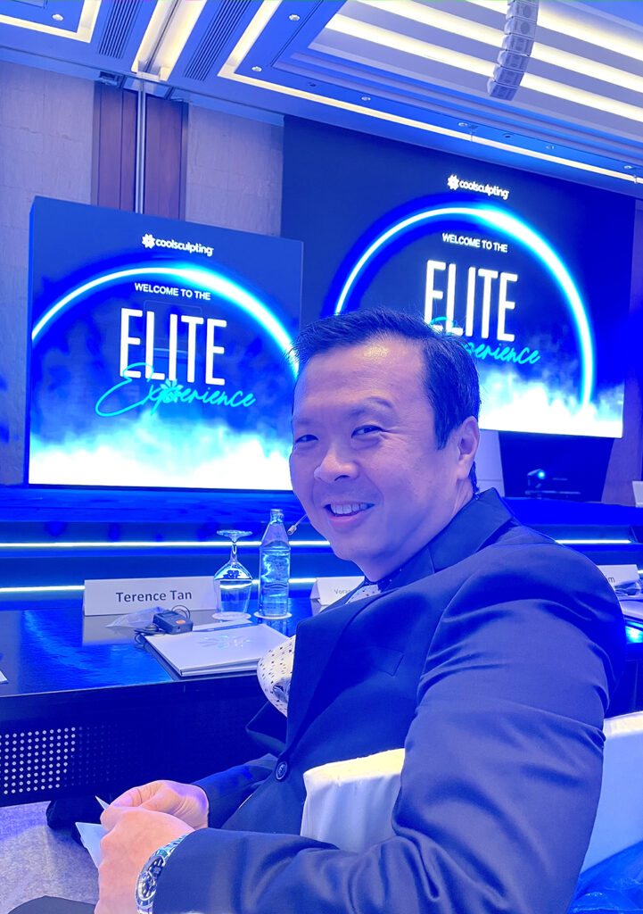 Dr. Terence Tan at his seat before presentation at CoolSculpting Elite Launch